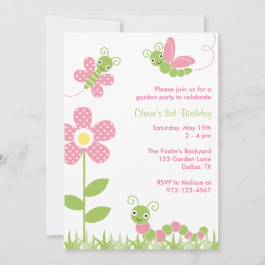 Cute Garden Bugs-uitnodigingen Kaart (Voorkant)