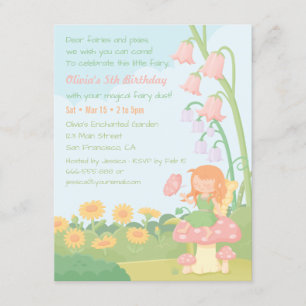 Cute Garden Fairy Girl Birthday Party Kaart