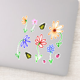 Cute Garden Flowers met bijen en ladybugs set Sticker