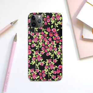 Cute Garden Flowers Roze Groen op Zwarte Achtergro Case-Mate iPhone Case