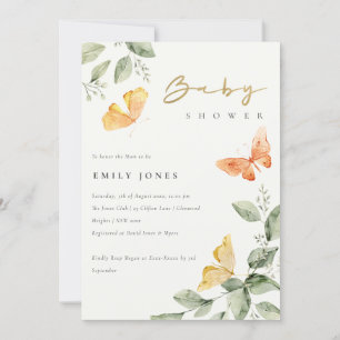 Cute Garden Foliage Butterflies Baby shower Kaart