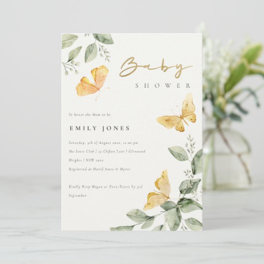 Cute Garden Foliage Butterflies Baby shower Kaart (Staand voorkant)