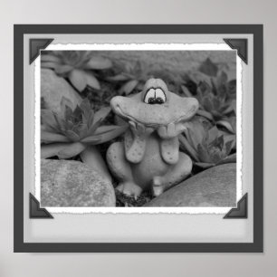 Cute Garden Frog Black and White Print