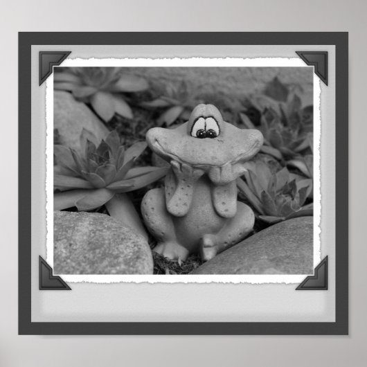 Cute Garden Frog Black and White Print (Voorkant)