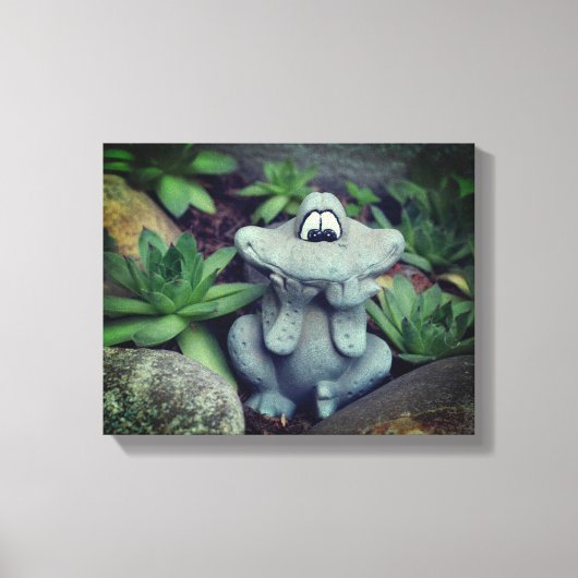 Cute Garden Frog Succulent Garden Canvas Afdruk (Voorkant)