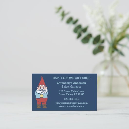 Cute Garden Gnome Navy Blue Custom Visitekaartje (Staand voorkant)