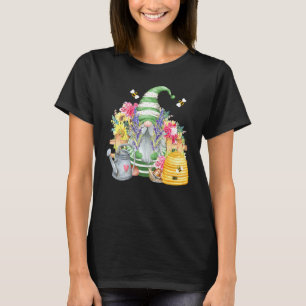 Cute Garden Gnome with bijen and Flowers Gardener T-shirt