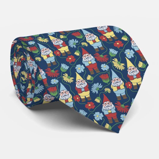 Cute Garden Gnomes and Flowers Patterned Stropdas (Opgerold)