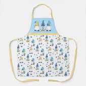 Cute Garden Gnomes Gold Blue Gingham Schort (Voorkant)