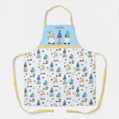Cute Garden Gnomes Gold Blue Gingham Schort (Voorkant)