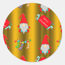Cute Garden Gnomes Gold Kerstmis Ronde Sticker