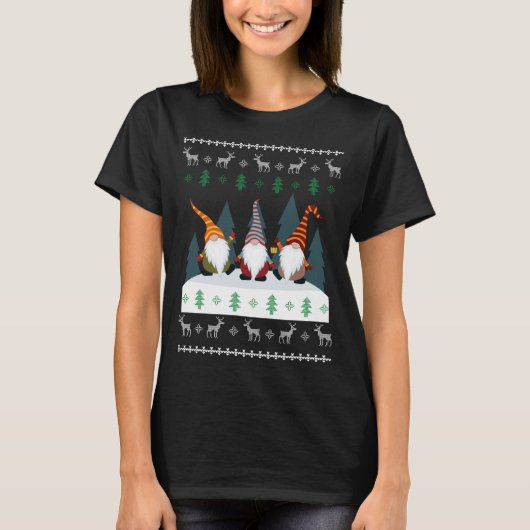 Cute Garden Gnomes Xmas Elf Ugly Kerstmis T-shirt (Voorkant)