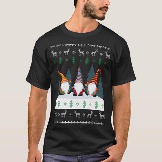 Cute Garden Gnomes Xmas Elf Ugly Kerstmis T-shirt (Voorkant)