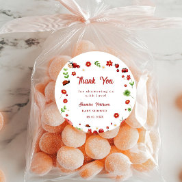 Cute Garden little ladybug baby shower Invitation Ronde Sticker