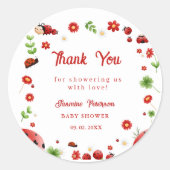 Cute Garden little ladybug baby shower Invitation Ronde Sticker (Voorkant)