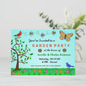 Cute Garden Party Whimsical Summer Flowers Bugs Kaart (Staand voorkant)