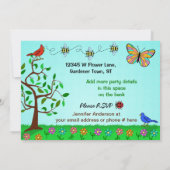 Cute Garden Party Whimsical Summer Flowers Bugs Kaart (Achterkant)