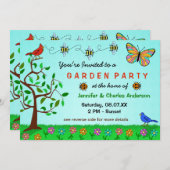 Cute Garden Party Whimsical Summer Flowers Bugs Kaart (Voorkant / Achterkant)