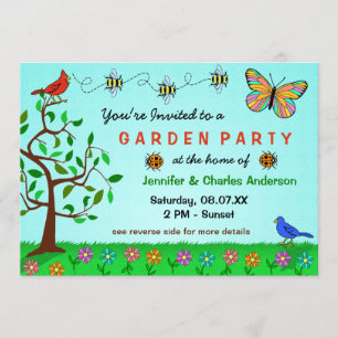 Cute Garden Party Whimsical Summer Flowers Bugs Kaart