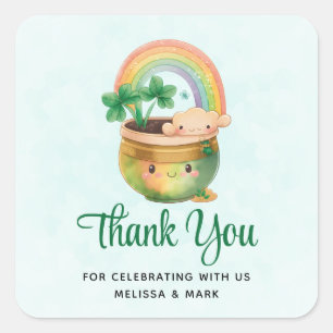 Cute Garden Planter met Regenboog- & Clover-partij Vierkante Sticker