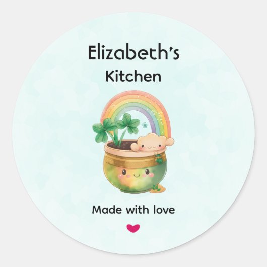 Cute Garden Planter met regenboog en Clover Kitche Ronde Sticker (Voorkant)