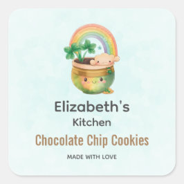 Cute Garden Planter met regenboog en Clover Kitche Vierkante Sticker