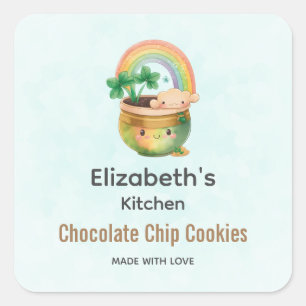 Cute Garden Planter met regenboog en Clover Kitche Vierkante Sticker