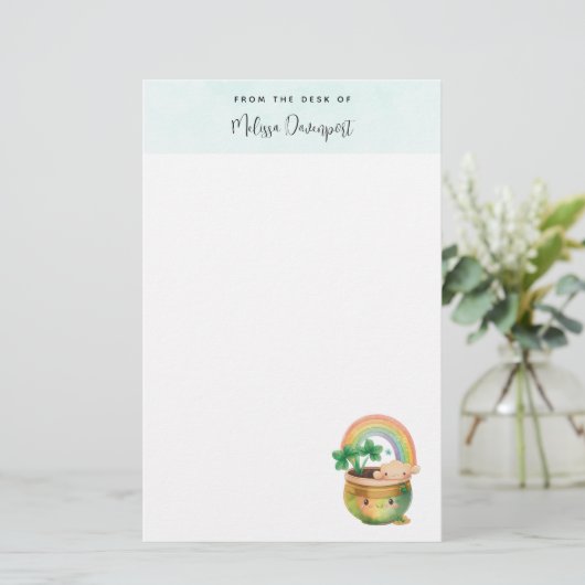 Cute Garden Planter met regenboog en klaver Briefpapier (Staand voorkant)