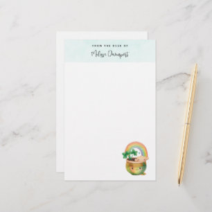 Cute Garden Planter met regenboog en klaver Briefpapier