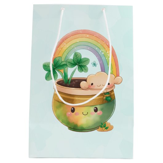 Cute Garden Planter met regenboog en klaver Medium Cadeauzakje (Achterkant)