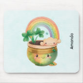 Cute Garden Planter met regenboog en klaver Muismat (Voorkant)