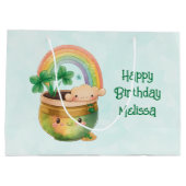 Cute Garden Planter met regenboog en klaver op zat Groot Cadeauzakje (Achterkant)