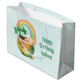 Cute Garden Planter met regenboog en klaver op zat Groot Cadeauzakje (Achterkant Gekanteld)