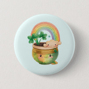 Cute Garden Planter met regenboog en klaver Ronde Button 5,7 Cm