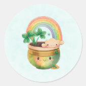 Cute Garden Planter met regenboog en klaver Ronde Sticker (Voorkant)