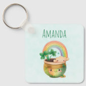 Cute Garden Planter met regenboog en klaver Sleutelhanger (Voorkant)