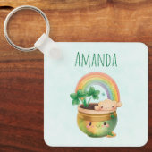 Cute Garden Planter met regenboog en klaver Sleutelhanger (Voorkant)