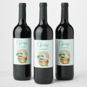 Cute Garden Planter met regenboog en klaver Wijn Etiket (Flessen)