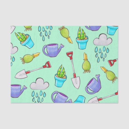 Cute Garden Tools & Plant Bulbs Tissuepapier (Voorkant)