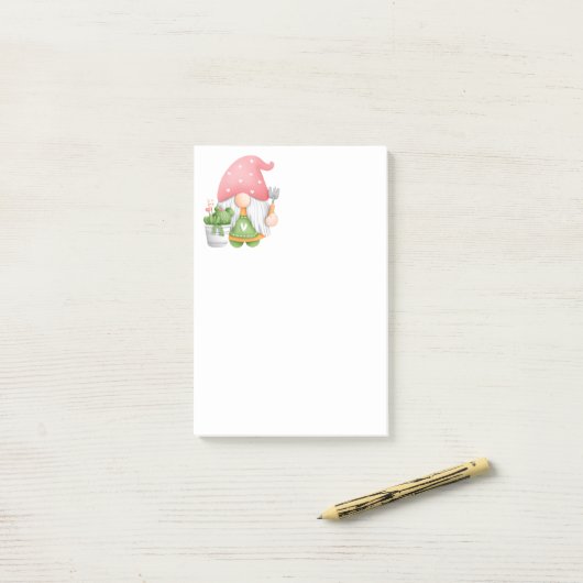 Cute Gardener Green Pink Waterverf Garden Gnome Post-it® Notes (Op bureau)