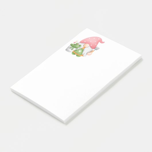 Cute Gardener Green Pink Waterverf Garden Gnome Post-it® Notes (Schuin)