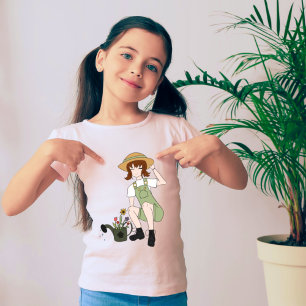 Cute Gardening en Bloemenmeisje Brown Hair Girly T-shirt