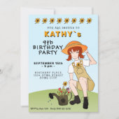 Cute Gardening Girl Flowers Brown Hair Birthday Kaart (Voorkant)