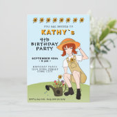 Cute Gardening Girl Flowers Brown Hair Birthday Kaart (Staand voorkant)