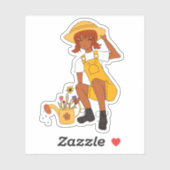 Cute Gardening Girl met Flowers Sticker (Vel)