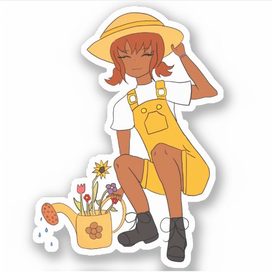 Cute Gardening Girl met Flowers Sticker (Voorkant)