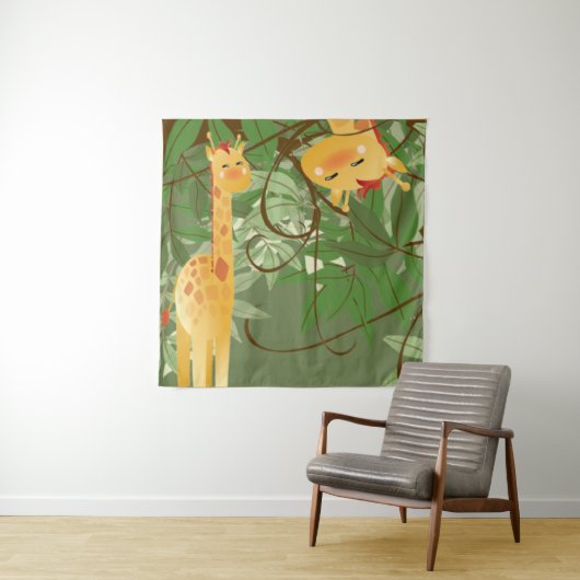 Cute Gariffe Oerwouden Dieren q Tapestry Wandkleed (In situ)