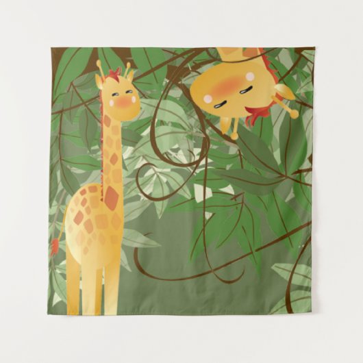 Cute Gariffe Oerwouden Dieren q Tapestry Wandkleed (Voorkant)