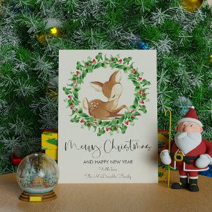 Cute Garland Herten Prettig Kerstmis Plat Feestdagenkaart