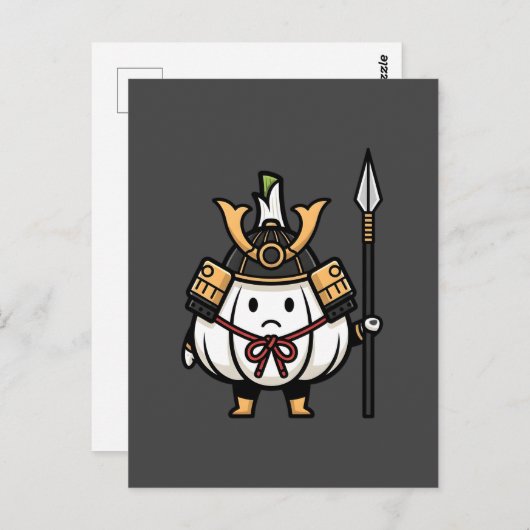 Cute Garlic Samurai Castle Guard Yari Illustration Briefkaart (Voorkant / Achterkant)
